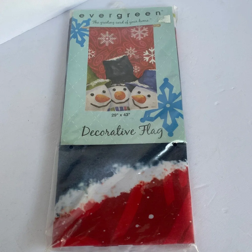 Evergreen Decorative Flag 29x43 Red New Snowmen Three Winter House Banner